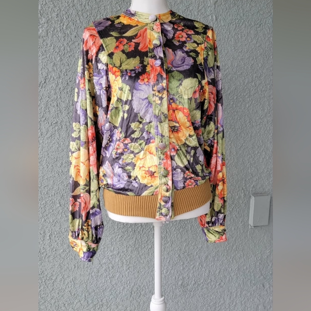 Vintage Floral Satin Bomber Jacket USA Made  Romantic Cottagecore - Picture 2 of 11
